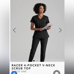 Barco One Black Scrub Set; 4 pocket jogger scrub pant and 4 pocket V-neck top